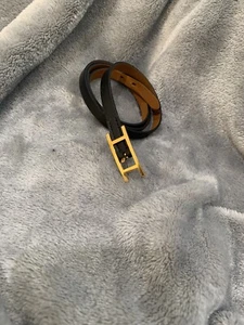 Pulsera Hermes Behapi Doble Tour Cuero Negro/Marrón Oro Hebilla Envolvente Brazalete - Imagen 1 de 11