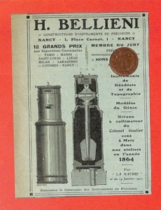 NANCY ( 54 ) H. BELLIENI / INSTRUMENTS DE PRÉCISION / PETITE PUBLICITÉ 1901 - Picture 1 of 1