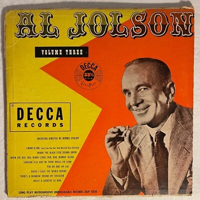 Al Jolson ‎– Volume Three Vinyl, 10" 1949 Decca ‎– DLP 5030 Foto 1 de 3