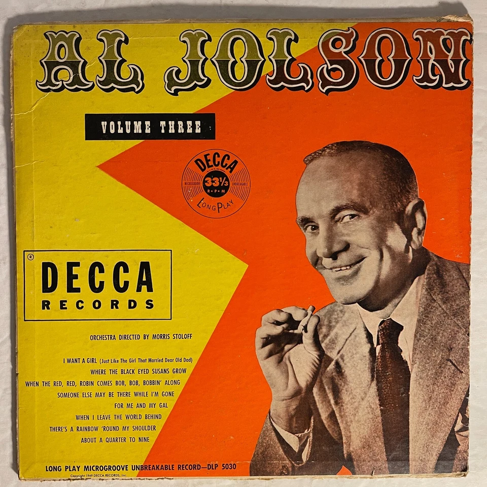 Al Jolson ‎– Volume Three Vinyl, 10" 1949 Decca ‎– DLP 5030 - Image 1 of 3