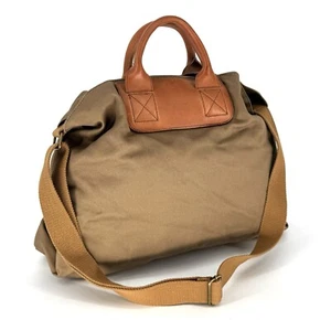 Lands End Small Khaki Twill Canvas Tote Bag w/ Leather Handles + Shoulder Strap - Picture 1 of 6