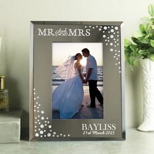 Personalised Mr and Mrs 6x4 Diamante Glass Photo Frame. Wedding Anniversary Gift - Picture 1 of 3