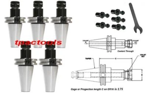 5 STCK. CAT40 ER16 PRÄZISIONSSPANNFUTTER G2.5 TRUE BALANCE 0,0001 MAZAK ZUGBOLZEN - Bild 1 von 1