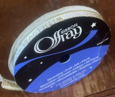 Offray “With Love Ribbon - White & Gold 3/8 inch - Image 1 of 3