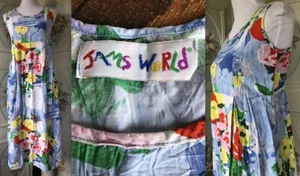 VTG JAMS WORLD FLOWERS SEA HATTIE ALOHA DRESS RAYON HAWAII BLUE YELLOW RED S EUC - Picture 1 of 11