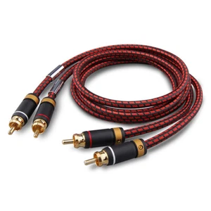 Audiophile 2x RCA Twin Phono Stereo Audio Cable Cord OFC Gold Pure Copper Plug - Picture 1 of 8