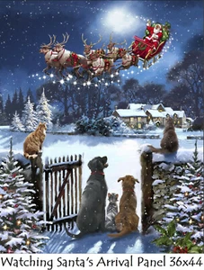 Watching Santa's Arrival panel 36x44" cotton quilt fabric Christmas Holiday - Picture 1 of 5