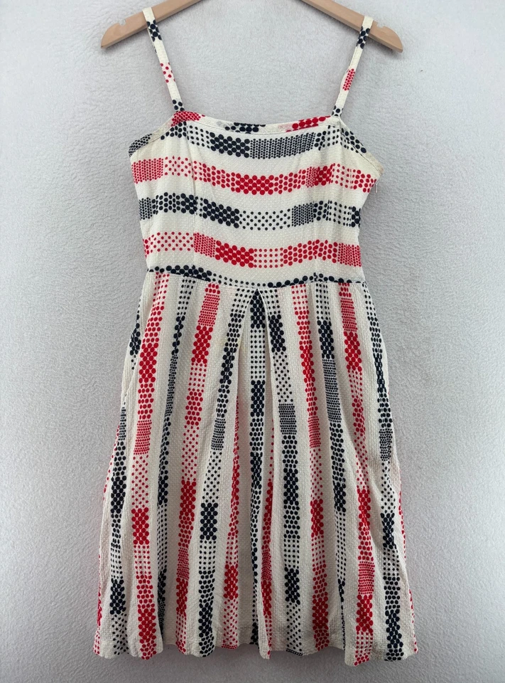 Vestido BROOKS BROTHERS 6 Rojo Vellón Sin Mangas Línea A Lunares Suizos Blanco Foto 1 de 4