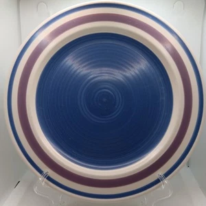 Pfaltzgraff Mexico Baja Stoneware 11" Dinner Plates Mauve & Blue Bands Lot of 2 - Picture 1 of 5