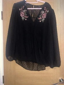 New Look Curve Black Floral Blouse • Size 24 • Long Sleeved - Picture 1 of 2