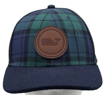 Sombrero de hombre Vineyard Vines a cuadros parche de cuero de ballena gorra de malla a presión Foto 1 de 4