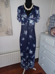 Marks & Spencer PER UNA Navy & White Floral Stretch Tie Back Maxi Dress UK 14 - Picture 1 of 9