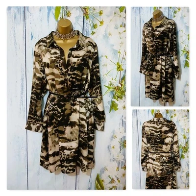 River Island Animal Print Belted Shirt Dress Size 22 Long Sleeve Stylish Midi - Image 1 of 4