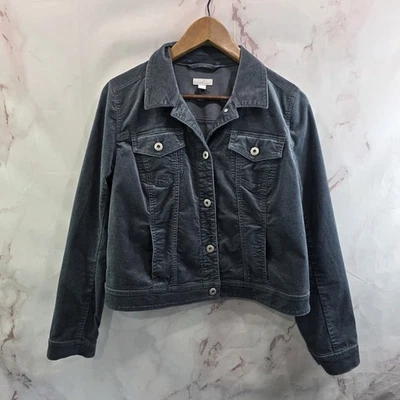 Chaqueta J Jill Mujer Pequeña Azul Pana Terciopelo Elastizada Blazer Botón Corto  Foto 1 de 4