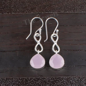 Rose Chalcedony Gemstone 925 Sterling Silver Jewelry Hook Earrings 1.60" For Her - Picture 1 of 6