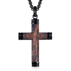 Collana con croce in legno da uomo-Hawaiana vero ciondolo croce in legno di ebano fatto a mano... - Foto 1 di 8