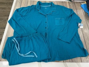 Jaclyn Smith Womens Plus Size 3X Pajama Set Teal 100% Cotton - Picture 1 of 6