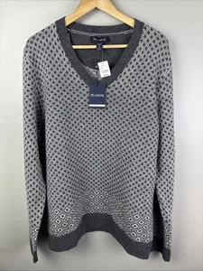 NWT NEW Jos A Bank Reserve Men’s XL Wool Blend Sweater Gray Geometric v-neck - Picture 1 of 7
