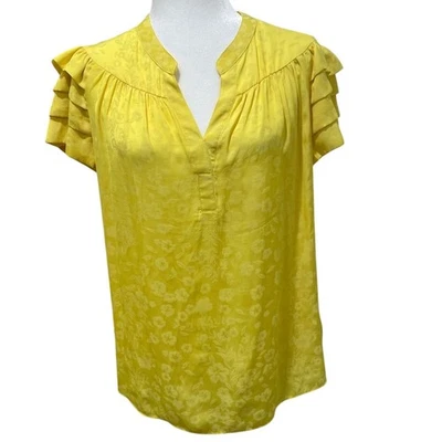 Blusa Anthropologie Current Air Amarilla Fluida Volantes Floral Texturizada-Mediana Foto 1 de 4
