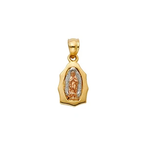 14K Tri Color Gold Religious Guadlupe Pendant For Necklace or Chain - Picture 1 of 4