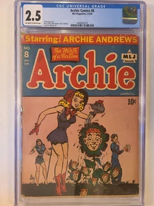 ARCHIE COMICS # 8 MLJ 1044 CGC 2.5 CLASSIC COVER OFF WHT TO WHT SCARCE - Picture 1 of 2