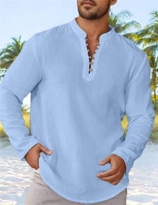 Camiseta para hombre manga larga con botones clásica informal holgada camisas sudadera - Imagen 1 de 7
