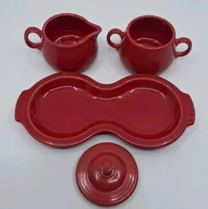 Fiesta Fiestaware Sugar and Creamer 4 Piece Set Scarlet Red Homer Laughlin USA - Picture 1 of 4