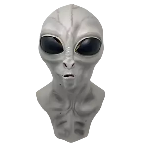 Grey Alien Mask UFO Extra Terrestrial Roswell Costume Spaceman Horror Accessory - Picture 1 of 10