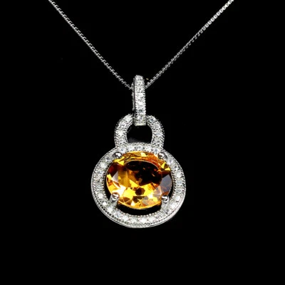 Collana In Argento Sterling 925 Con Citrino Rotondo 10mm Gioielleria 18 - Immagine 1 di 4