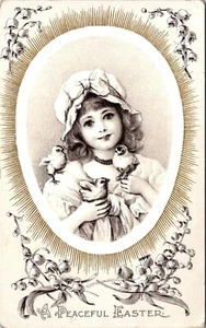 A Peaceful Easter Embossed Girl with Chicks Postcard - Picture 1 of 2