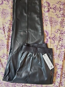 Calvin Klein Women's Stretchy Faux Leather Soft Black Pants Size XL - Picture 1 of 7