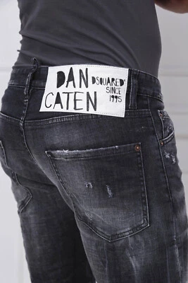 Pantalones Cortos Denim Diseñador $595 DSQUARED2 Hombres Raro Tiro Bajo Desgarrado Distress Negros 48 Foto 1 de 4