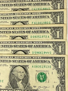 Birth Year Trailing Fancy Serial Numbers Lot Of 5 - 1913, 1944, 1972, 1980, 1984 - Picture 1 of 11