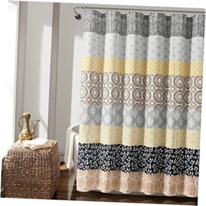 Bohemian Stripe Shower Curtain, 72" W x 72"W x 72"L (Pack of 1) Yellow & Gray - Picture 1 of 8