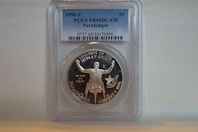 1996-P $1 Paralympic Wheelchair Commemorative Silver Dollar  PR69 DCAM PCGS - Image 1 of 3