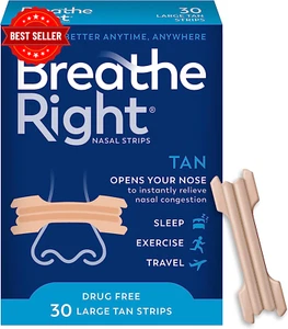 Breathe Right Nasal Strips Tan Large 30 Count Drug-Free Congestion Relief Strips - Picture 1 of 8
