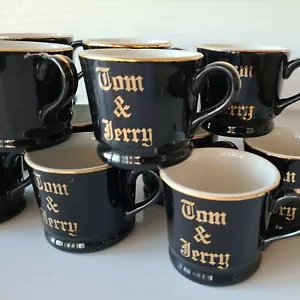 Tom & Jerry Hall Black w Gold detail 12 Vtg Christmas Punch Cups - Bild 1 von 9