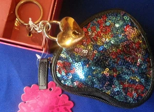 Coin Purse CANDIE'S New HEART Shape black multi-Color sequins keychain GIFT SET - Picture 1 of 5