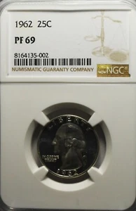 1962 25c Washington Proof Silver Quarter Dollar NGC PF69 - Picture 1 of 2