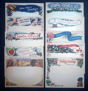 10 Different Western Union HOLIDAY GREETING Blank Form Paper Telegram Original - Picture 1 of 1