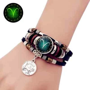 Pulsera de cuero luminoso zodiaco cielo estrellado multicapa con cuentas. - Imagen 1 de 36