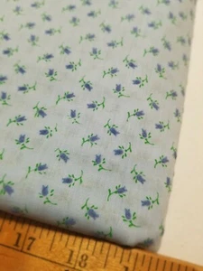 Vintage VTG OOP Blue on Blue Rosebud Tulip Flocked Floral Fabric BTHY - Picture 1 of 3