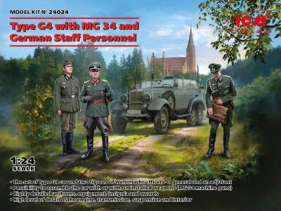 KIT MODELLINO AUTO STATICO ICM TYPE G4 WITH MG 34 AND GERMAN STAFF 1/24 - Immagine 1 di 4