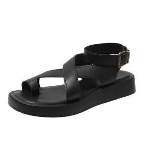 EU39 Womens Chunky Black Sandals Thick Sole Strappy Block Flatforms Shoes - Picture 1 of 1