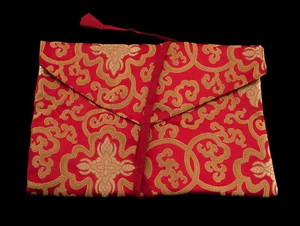 Pouch case Tibetan prayer book 28x20cm red and gold silk brocade 9505 - Picture 1 of 3