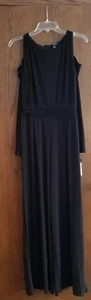 NWT Chaps Black Cut Out Cold Shoulder Long Sleeve Jumpsuit Dress Romper Wide Leg - Picture 1 of 6