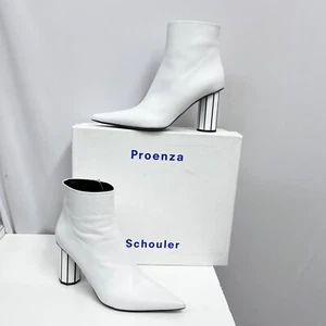 Proenza Schouler Leder Bootie Stiefel neu im Karton $ 1.185,00 weiß verspiegelte Absätze 38 1/2 8 - Bild 1 von 17