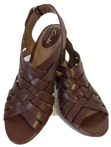 Clarks Ralene Shoes Heels Sandals 8 Medium Brown Strappy Leather Slingback NEW - Picture 1 of 12