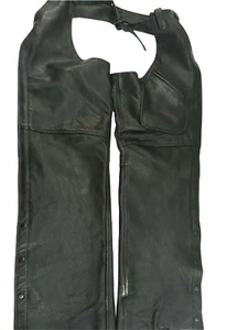 Leather King Motorcycle Chaps Black Leather Mens Large Pockets Heavy Supple - Picture 1 of 8