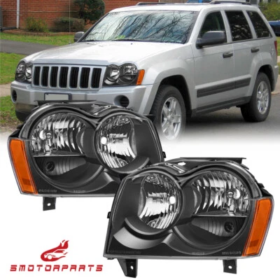 Pair Black Headlights For 2005-2007 Jeep Grand Cherokee Sport Utility - Image 1 of 4